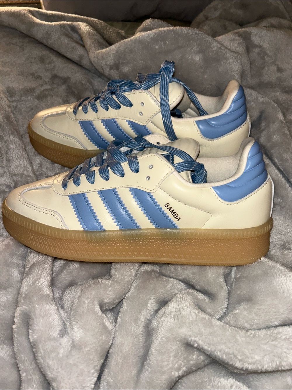 adidas Samba Sneakers - Cream and Light Blue with Gum Sole